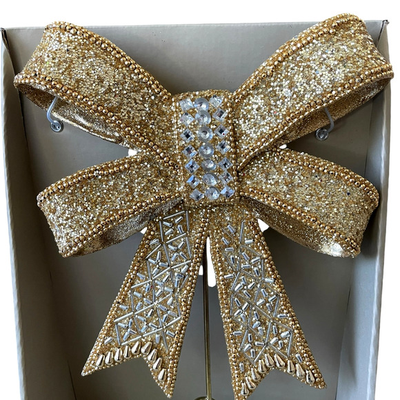 Gold & Silver Rhinestone BOW Tree Topper Glam CHRISTMAS Decor BY 34th & Pine New - Picture 3 of 14